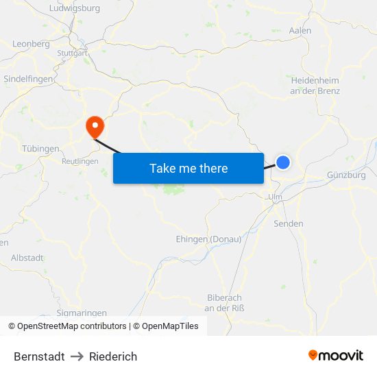 Bernstadt to Riederich map