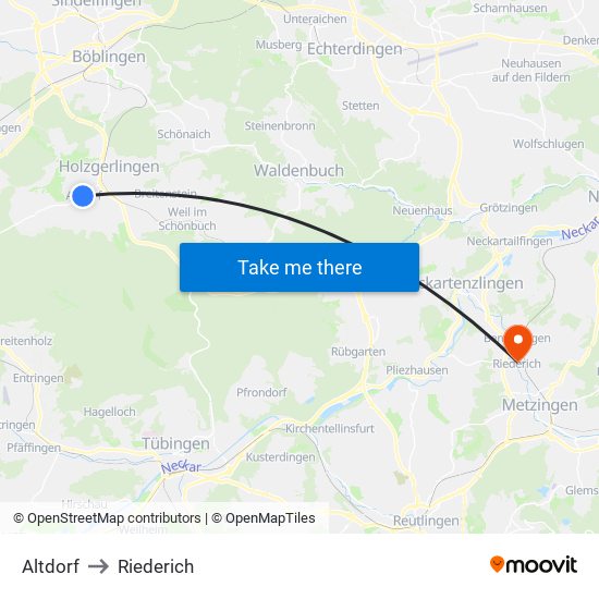Altdorf to Riederich map