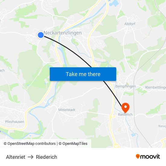 Altenriet to Riederich map