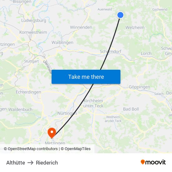 Althütte to Riederich map