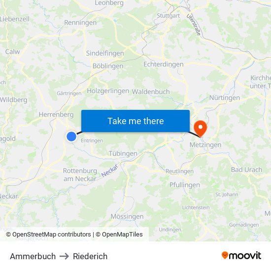Ammerbuch to Riederich map