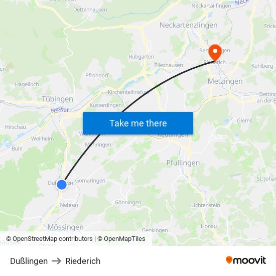 Dußlingen to Riederich map