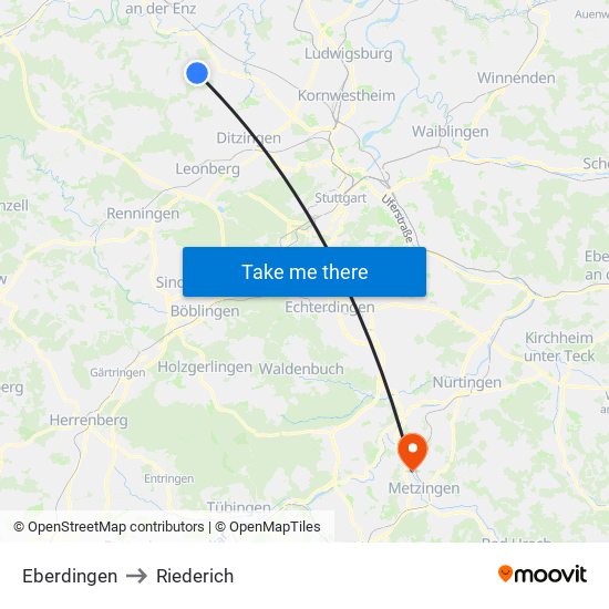 Eberdingen to Riederich map