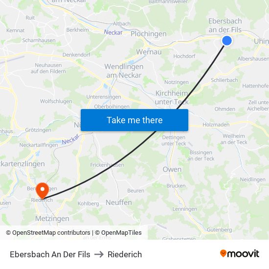 Ebersbach An Der Fils to Riederich map