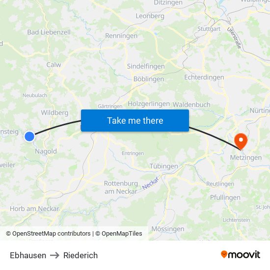 Ebhausen to Riederich map