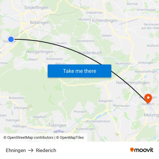 Ehningen to Riederich map