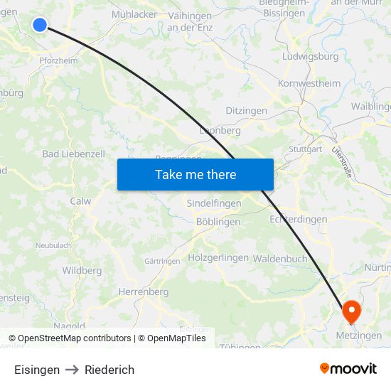 Eisingen to Riederich map