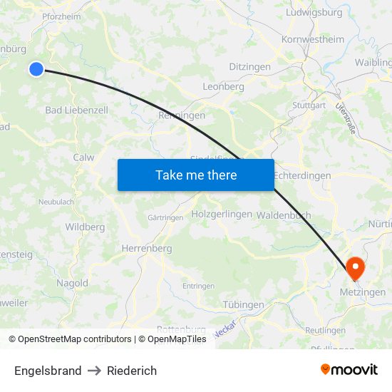 Engelsbrand to Riederich map