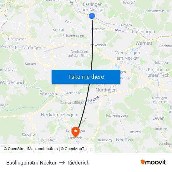 Esslingen Am Neckar to Riederich map