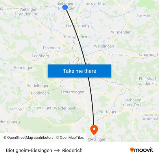Bietigheim-Bissingen to Riederich map