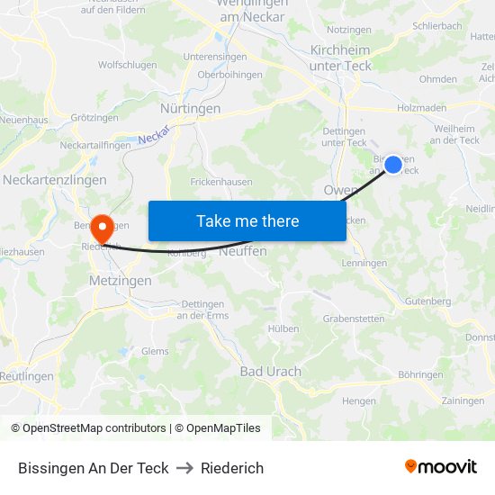 Bissingen An Der Teck to Riederich map