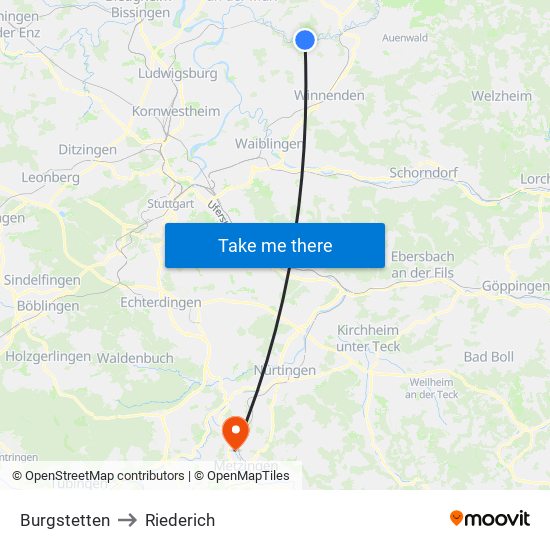 Burgstetten to Riederich map