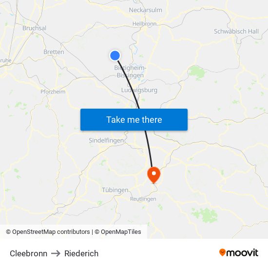 Cleebronn to Riederich map