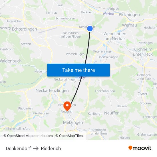 Denkendorf to Riederich map