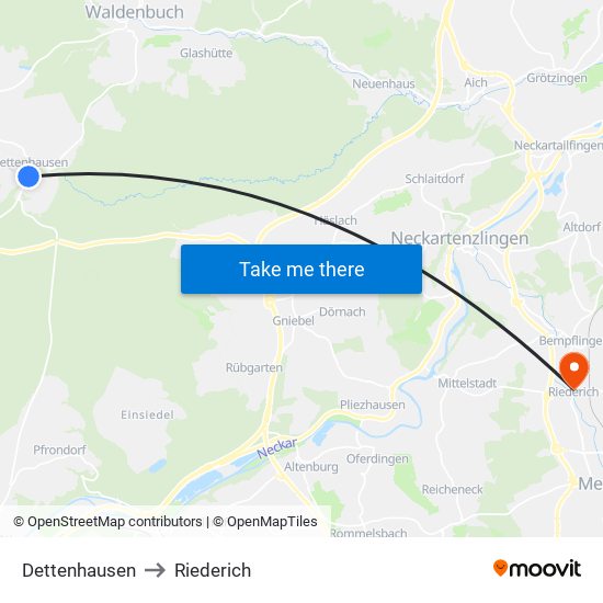 Dettenhausen to Riederich map