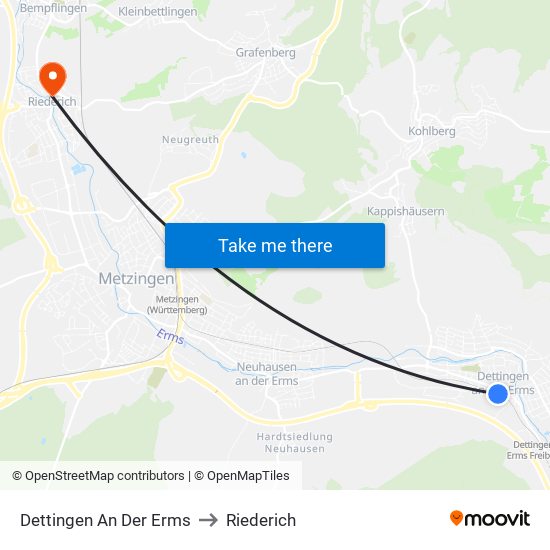 Dettingen An Der Erms to Riederich map