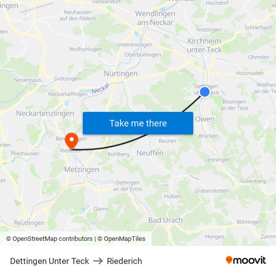 Dettingen Unter Teck to Riederich map