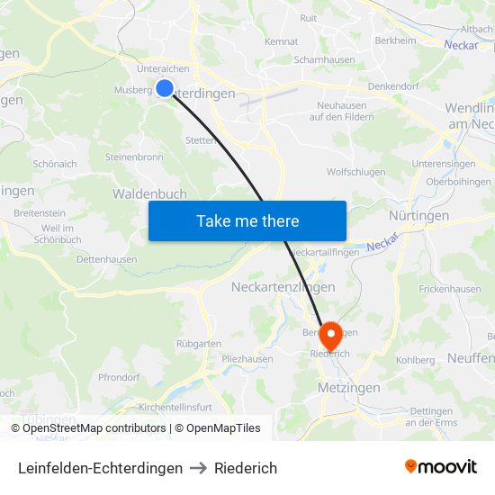 Leinfelden-Echterdingen to Riederich map