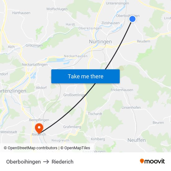Oberboihingen to Riederich map