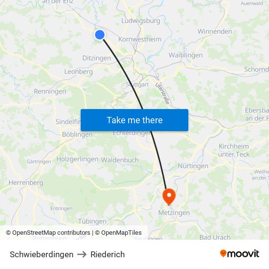 Schwieberdingen to Riederich map
