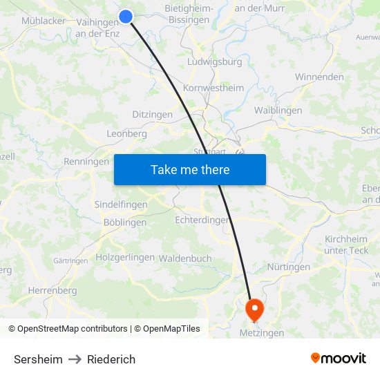 Sersheim to Riederich map