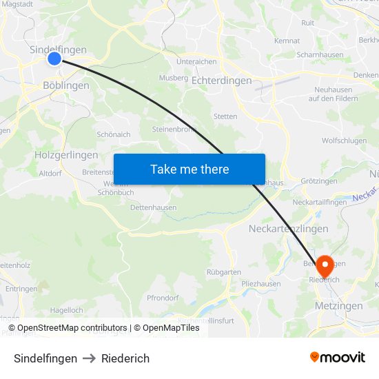 Sindelfingen to Riederich map
