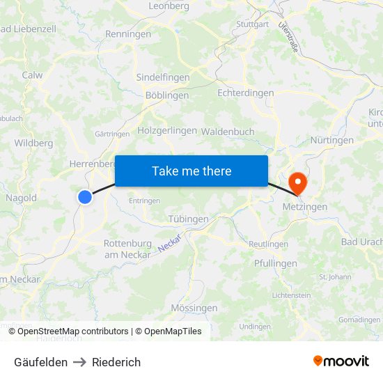 Gäufelden to Riederich map