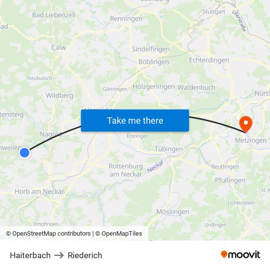 Haiterbach to Riederich map