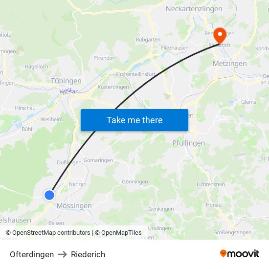 Ofterdingen to Riederich map