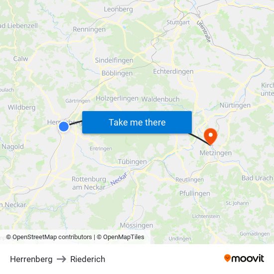 Herrenberg to Riederich map