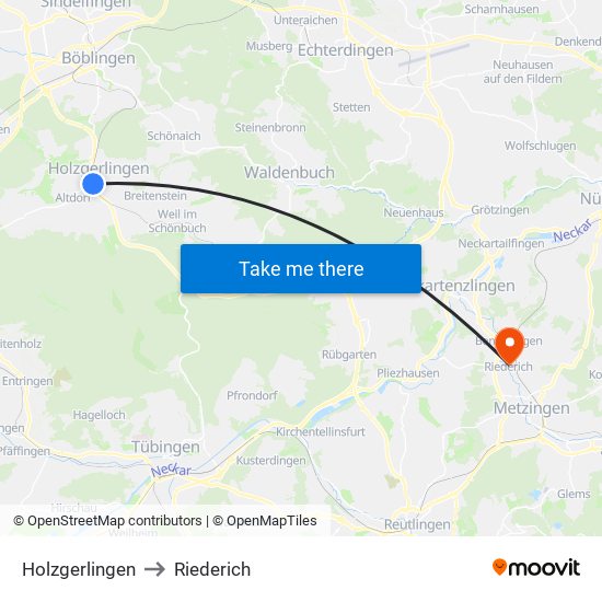 Holzgerlingen to Riederich map