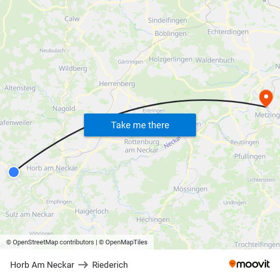 Horb Am Neckar to Riederich map