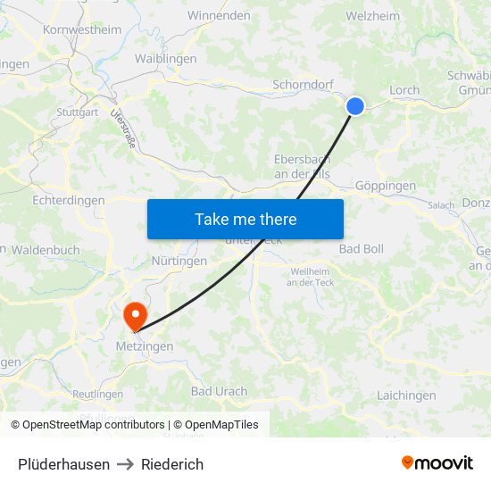 Plüderhausen to Riederich map