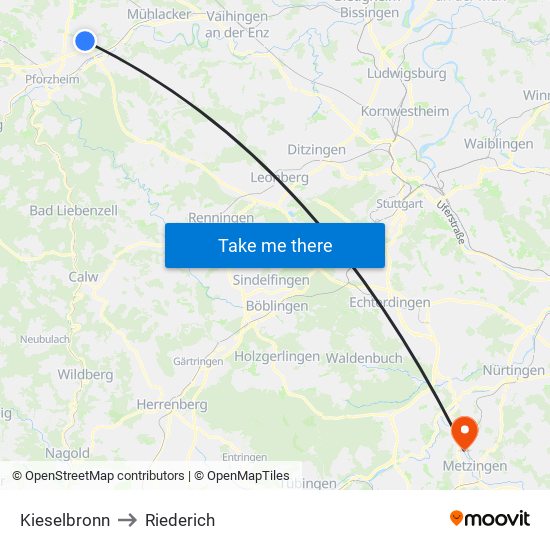 Kieselbronn to Riederich map