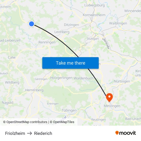 Friolzheim to Riederich map