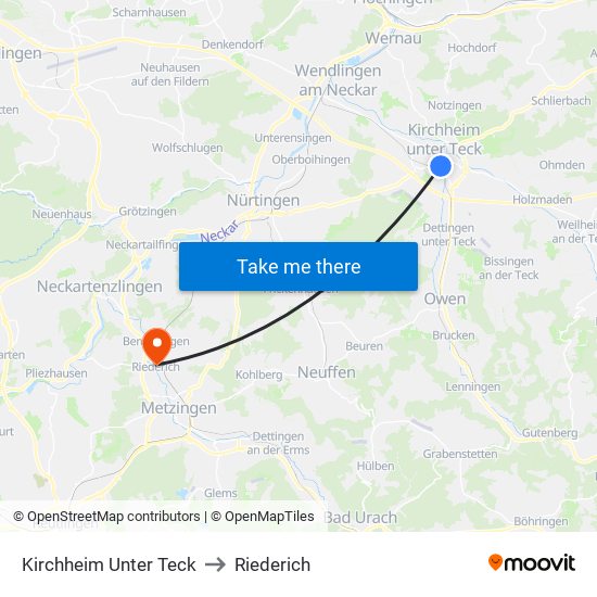 Kirchheim Unter Teck to Riederich map