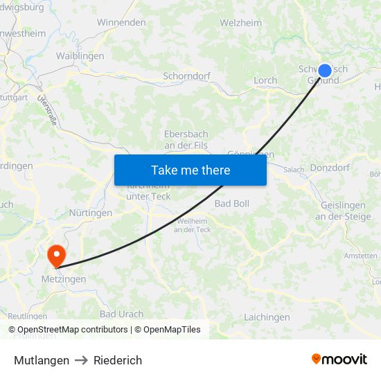 Mutlangen to Riederich map