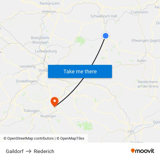 Gaildorf to Riederich map