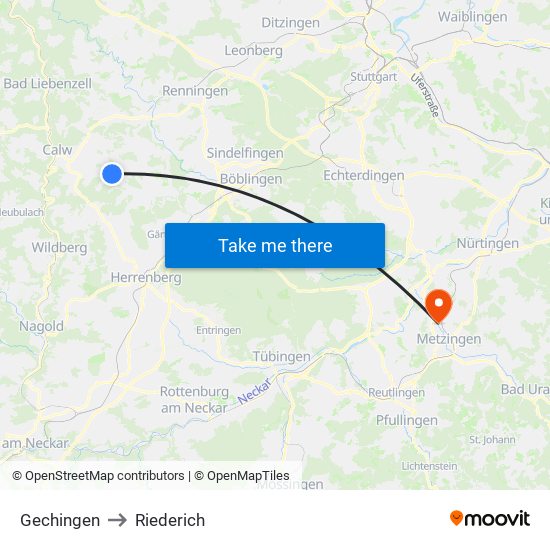 Gechingen to Riederich map