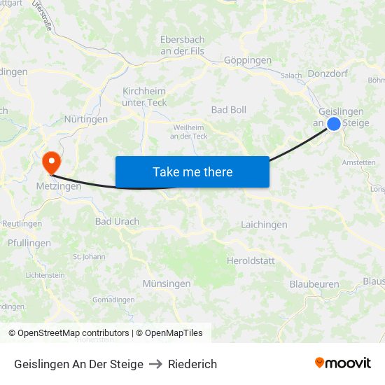 Geislingen An Der Steige to Riederich map