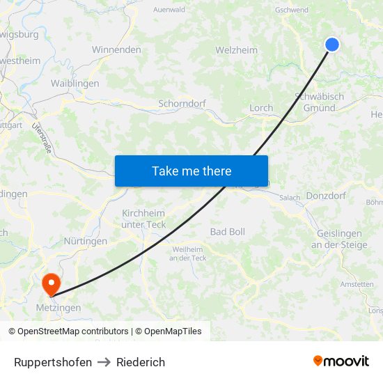 Ruppertshofen to Riederich map