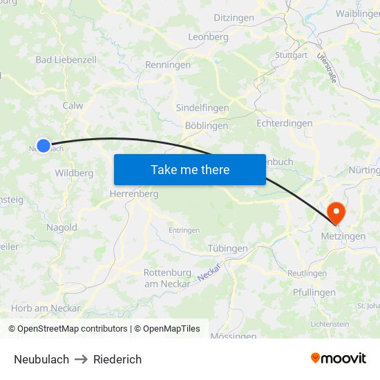 Neubulach to Riederich map
