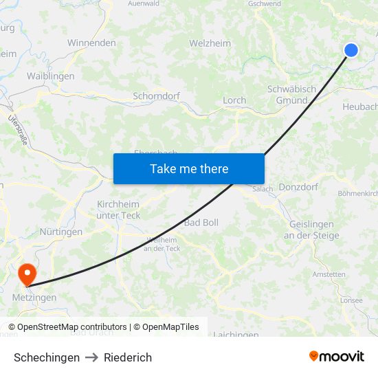 Schechingen to Riederich map