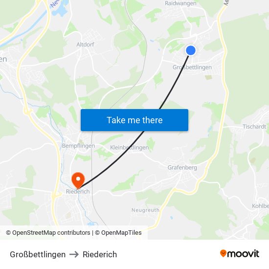 Großbettlingen to Riederich map