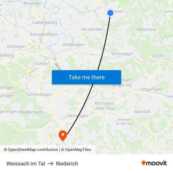 Weissach Im Tal to Riederich map
