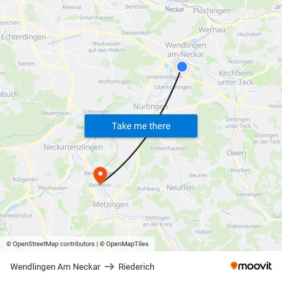 Wendlingen Am Neckar to Riederich map