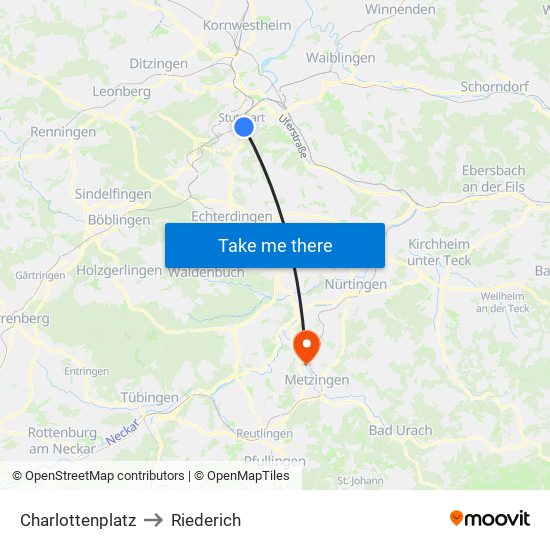 Charlottenplatz to Riederich map