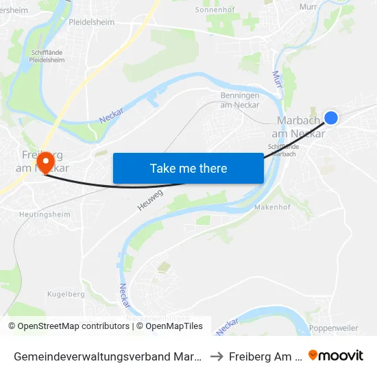 Gemeindeverwaltungsverband Marbach am Neckar to Freiberg Am Neckar map