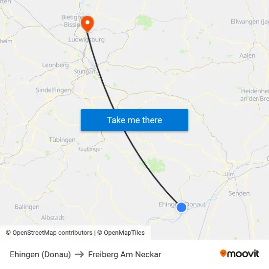 Ehingen (Donau) to Freiberg Am Neckar map