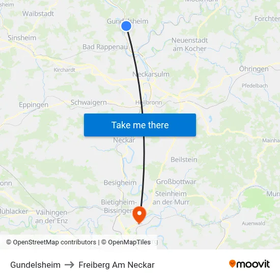 Gundelsheim to Freiberg Am Neckar map